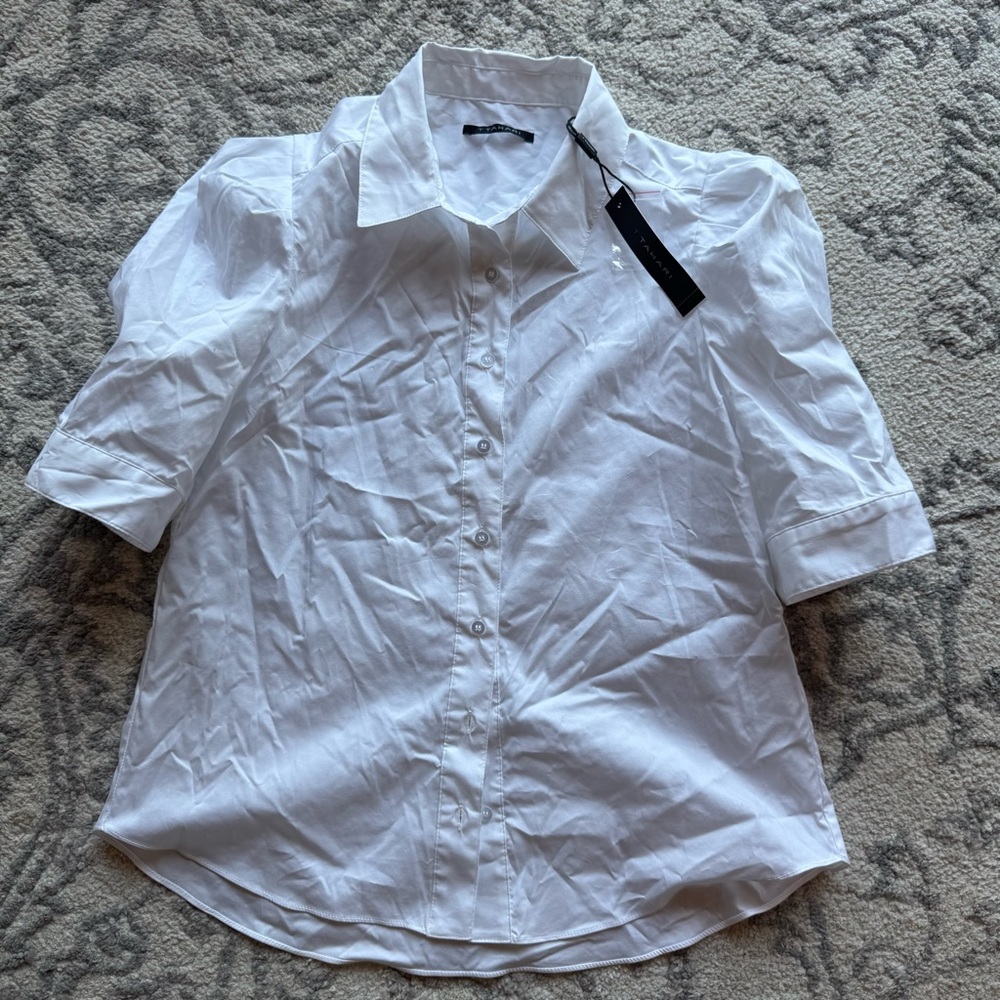 T Tahari Crisp White Collared Shirt